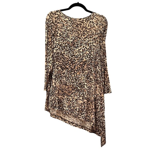 Chico’s Travelers sz 3(XL/16) brown animal print long sleeve asymmetric hem top - Picture 3 of 6